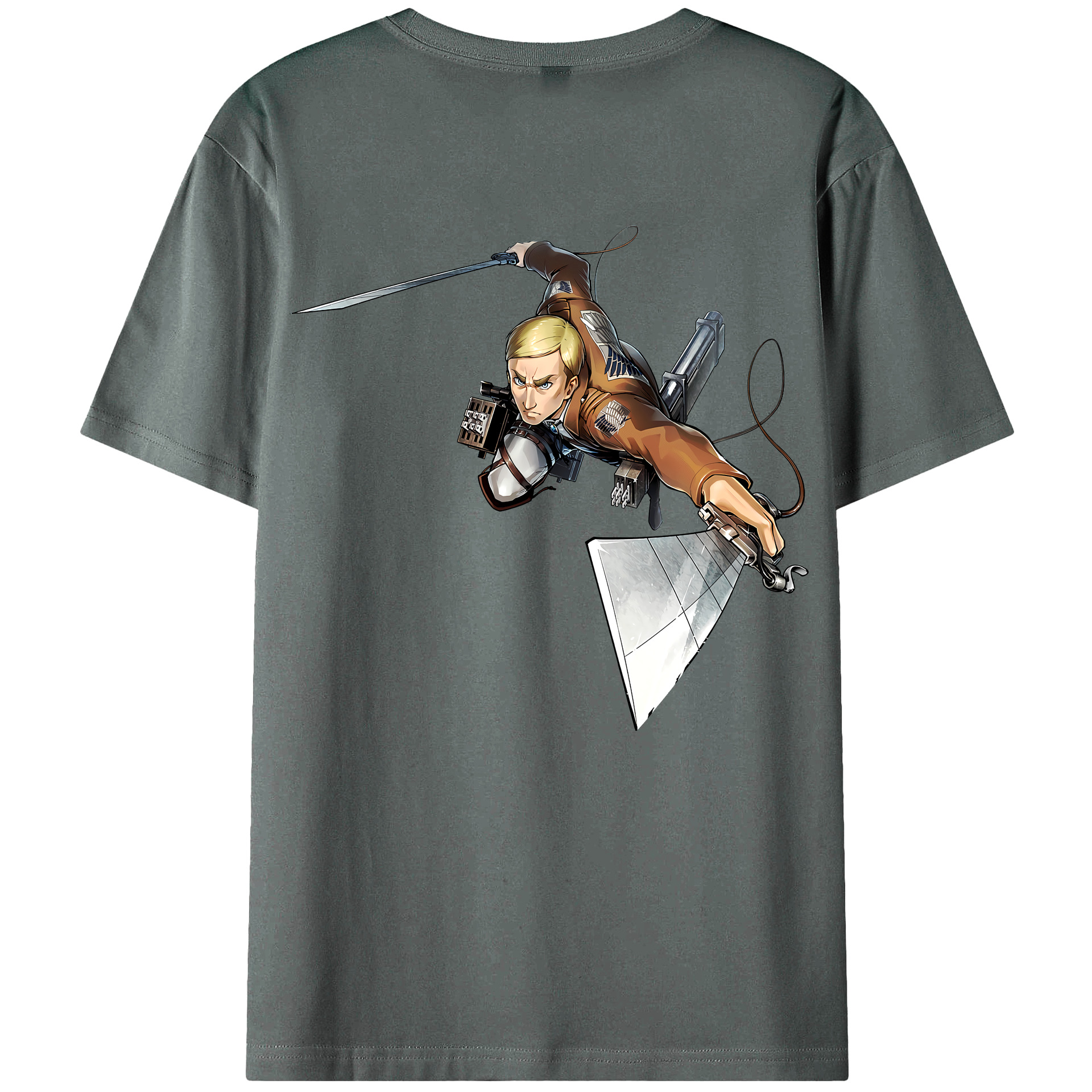 （画像用） 進撃の巨人 エルヴィン・スミス Attack on Titan Erwin Smith 綿100％ メンズ半袖Tシャツ（バックプリント） 通気性